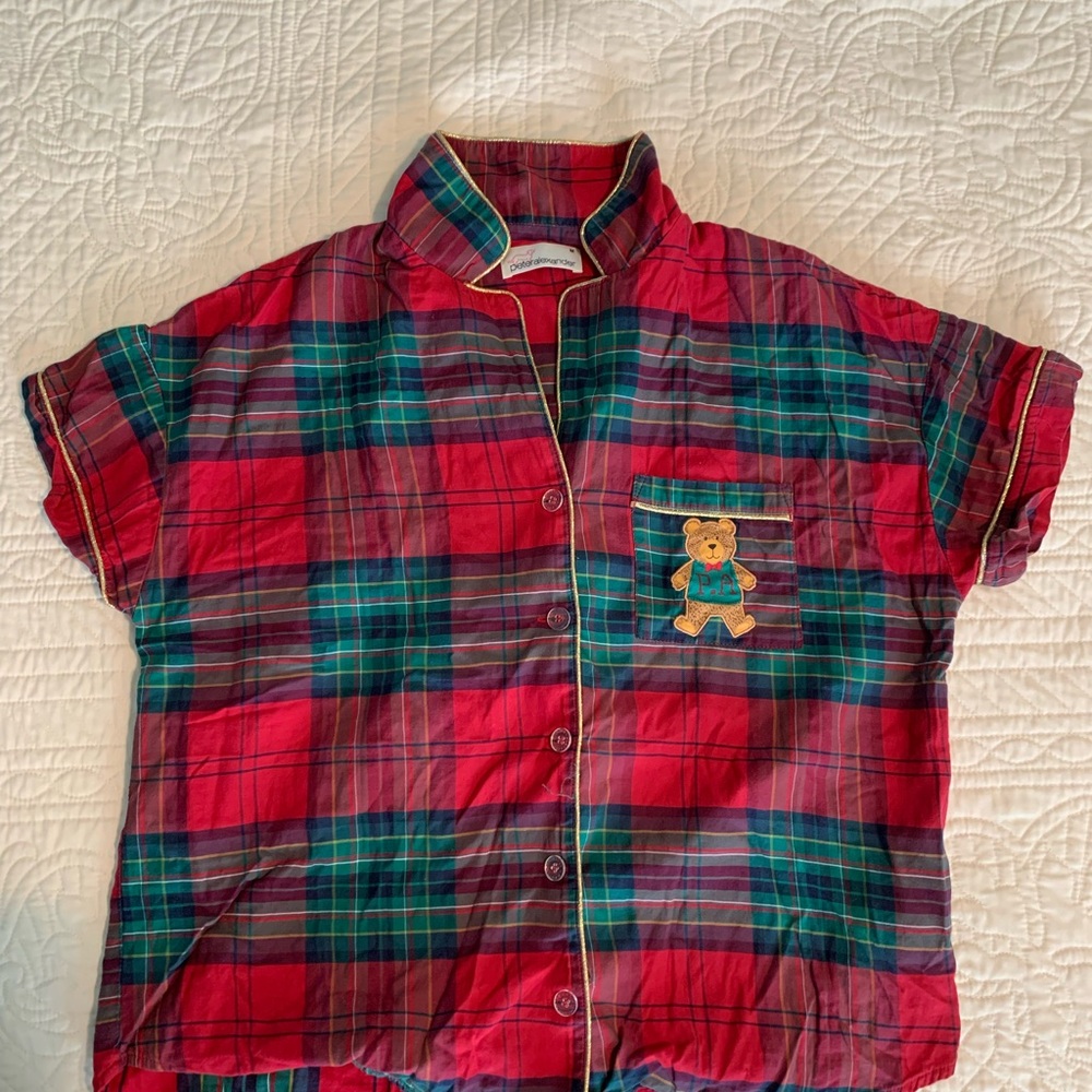 Peter Alexander Plaid Pajama Shirt with Bear Patch
